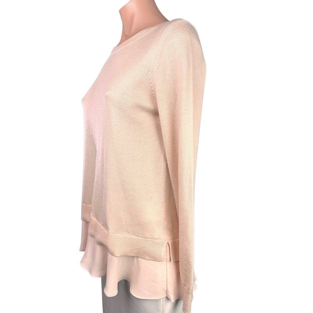 Loft Pullover Sweater Light Pink  Long Sleeves Size S Hem Ruffles Nylon/ Acetate - Picture 2 of 5